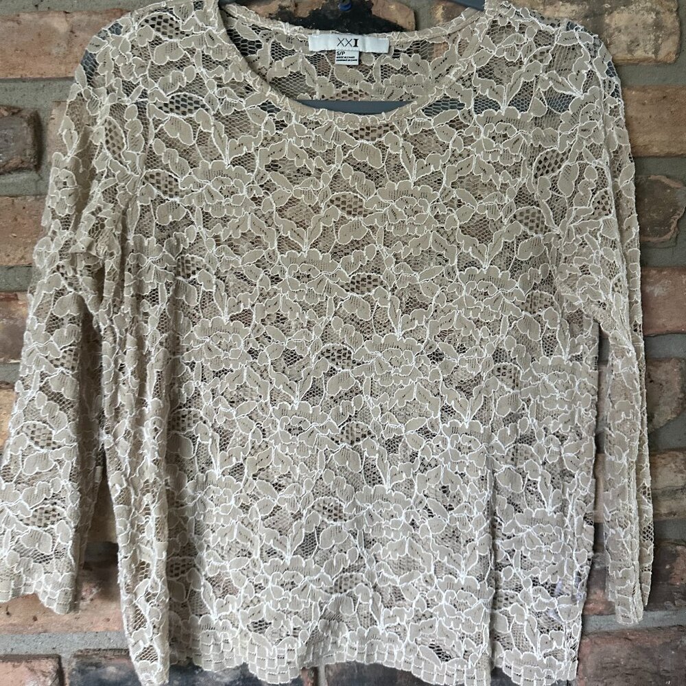 Tan and White XXI Long Sleeve Shirt Size S/P NWOT
